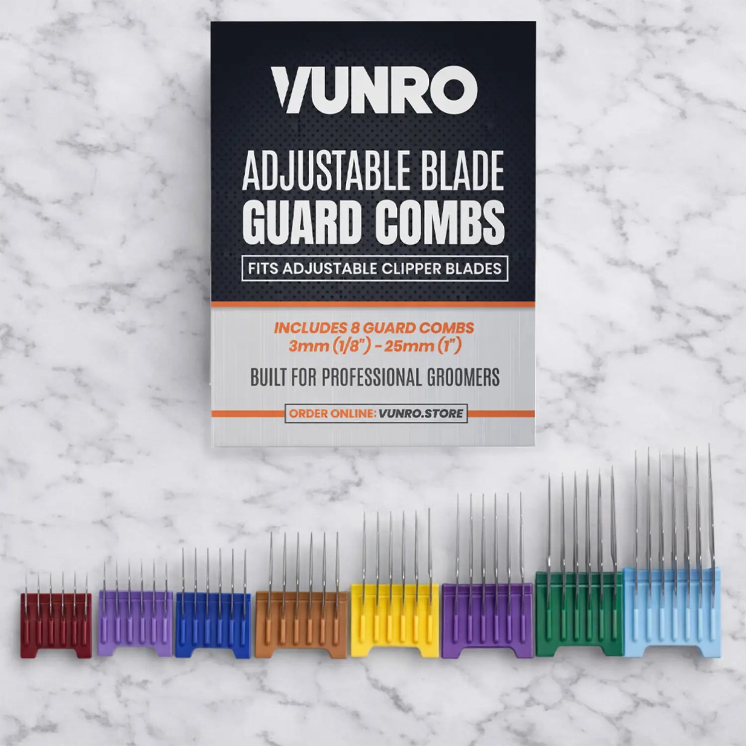 Eight Piece Guard Comb Set (Adjustable Blade Compatible) by VUNRO